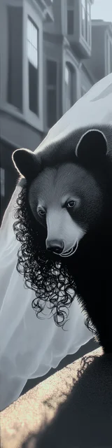 Free bear bookmarks for adults featuring a black bear with long human hair